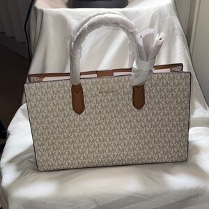NWOT Michael Kors Large Beige and Brown Tote Bag